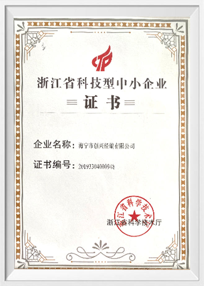 Certificate of science and technology-based small and medium-sized enterprises in zhejiang province